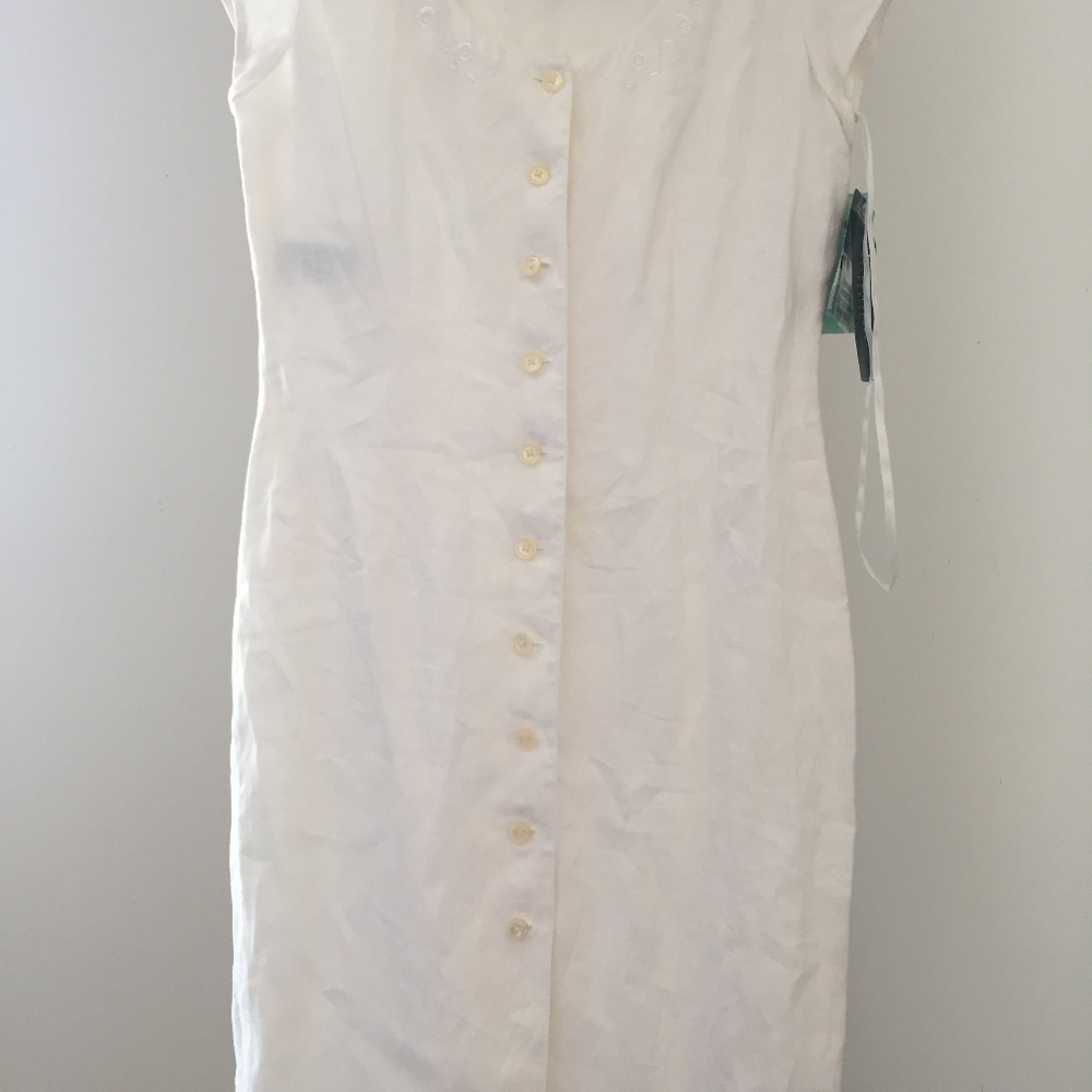 VTG 128$ Lauren Ralph Lauren Dress White Linen 10P - Picture 1 of 8